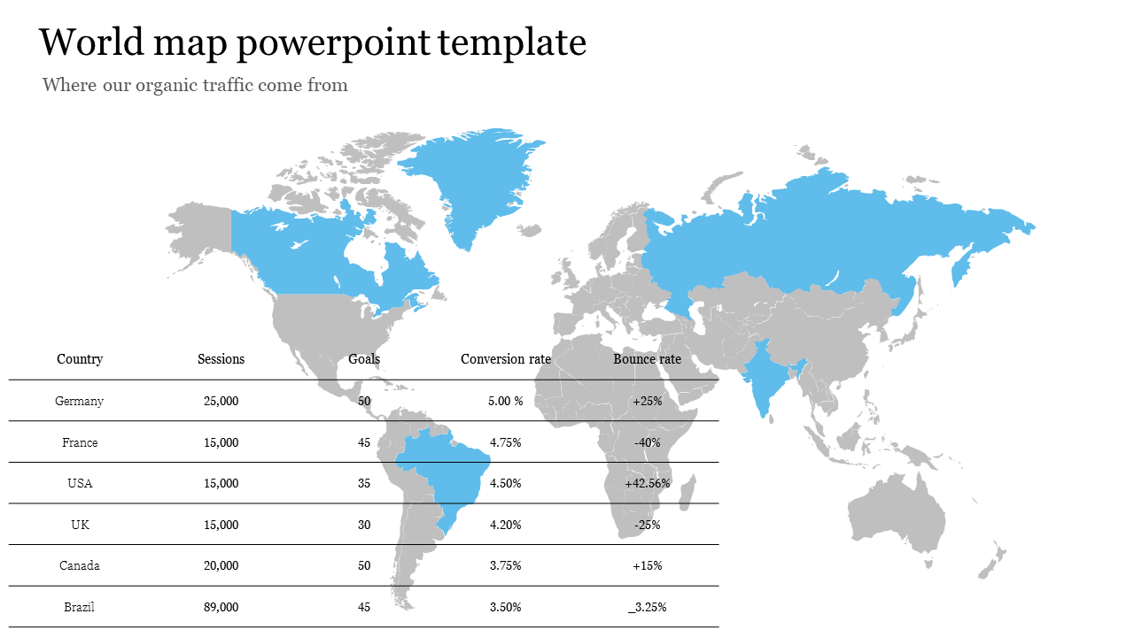Get World Map PowerPoint Template Presentation-Blue Color